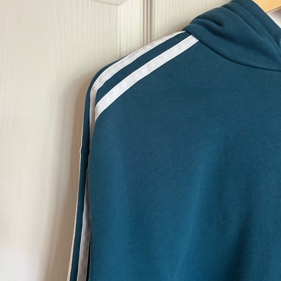 Adidas classic stripe turquoise cropped long sleeve hoodie size Large - Picture 8 of 11